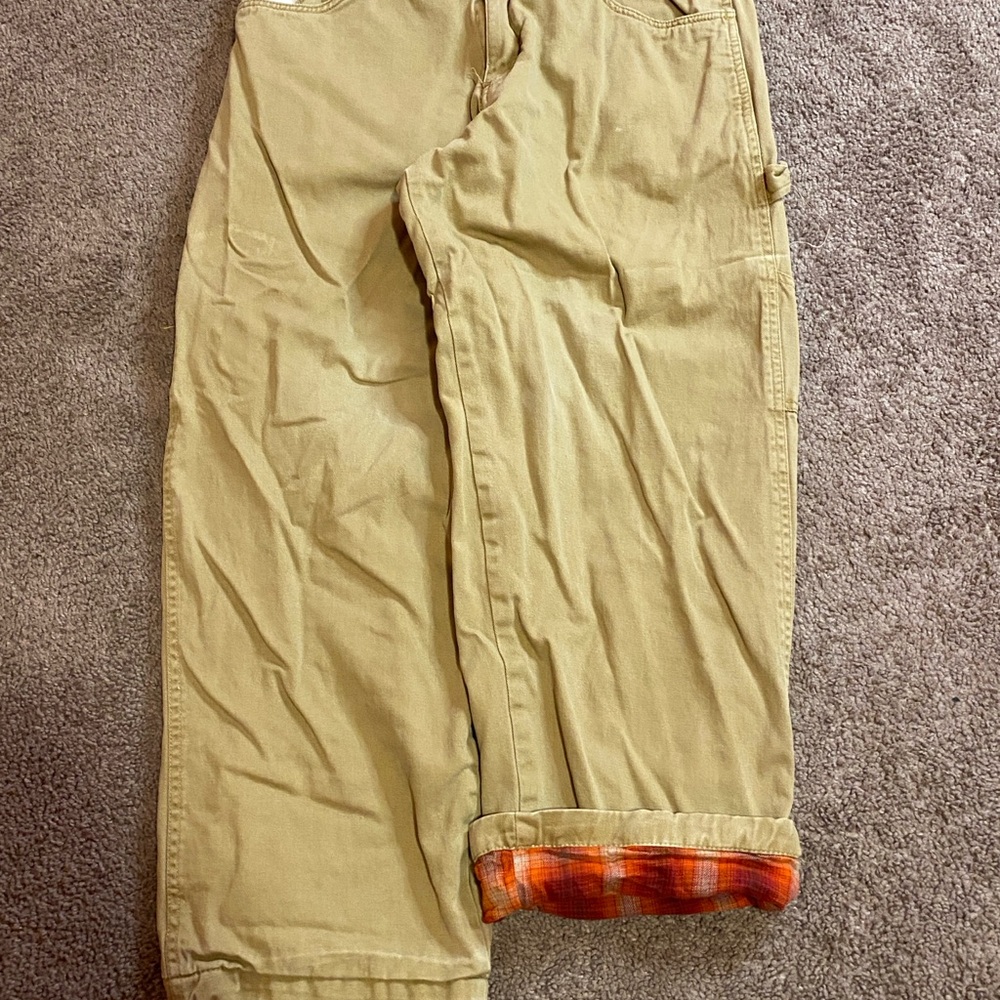 Tan Cargo Pants with Orange Plaid